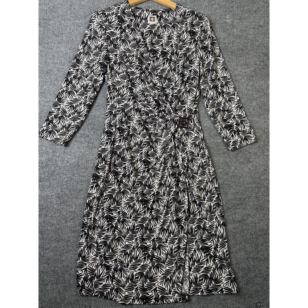 Anne Klein‎ Women's Faux Wrap Dress Black White Abstract Print Size 8